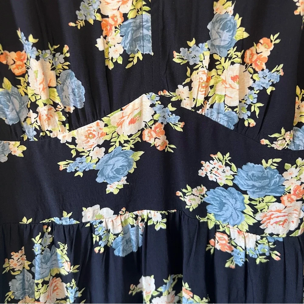 Loft Floral V-Neck Short Sleeve Dress NWT Size 14
